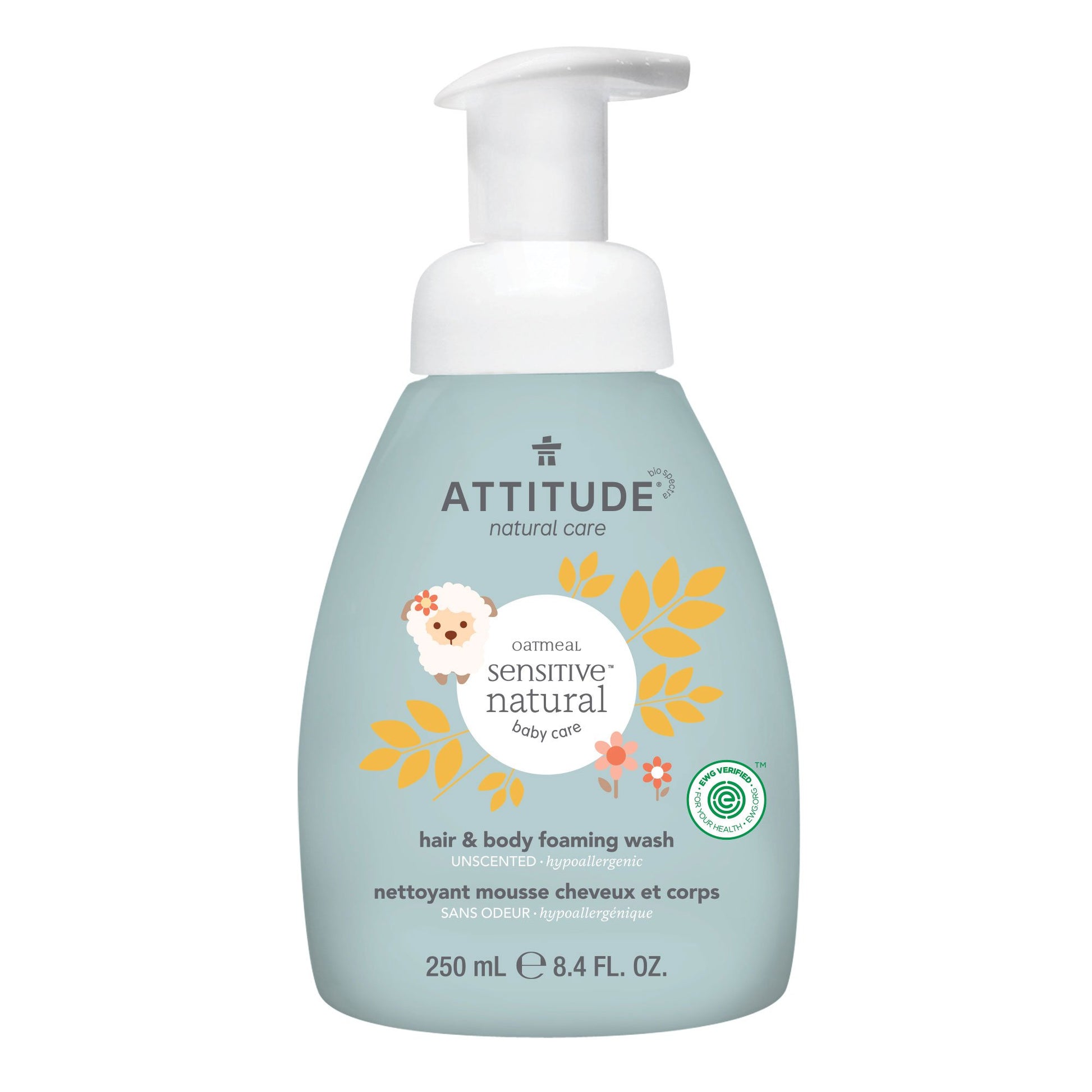 Natural Hair and Body Foaming Wash ATTITUDE, Baby Sensitive Skin, Enriched with oatmeal, unscented 60660_en?_main?